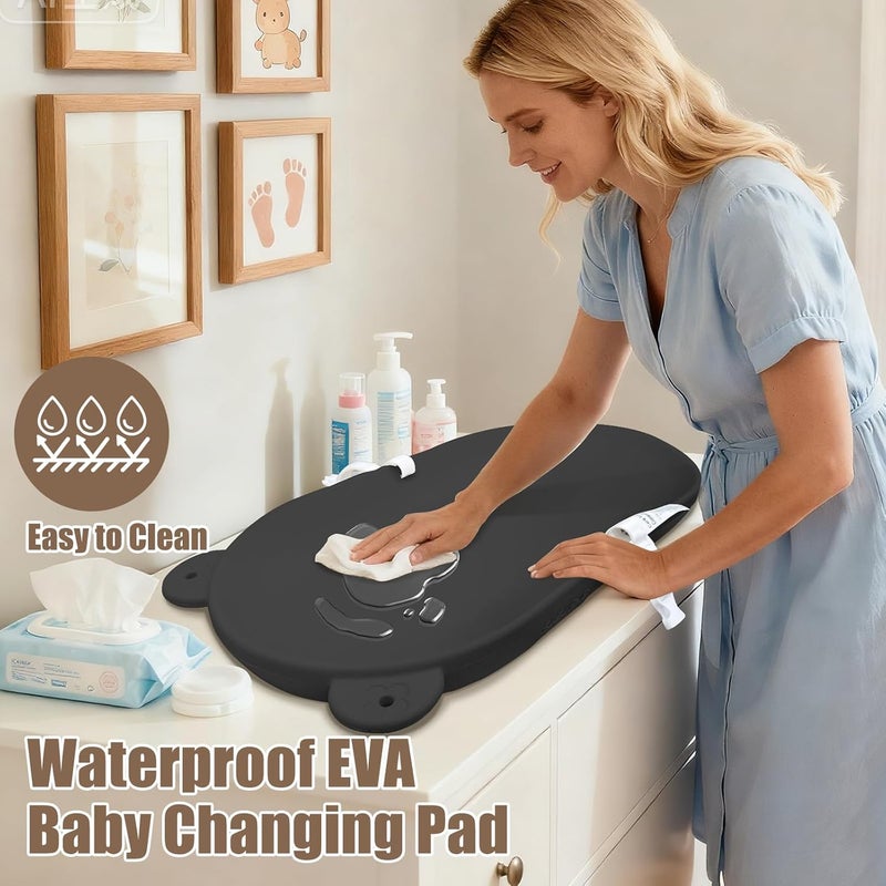 FLEUFAB Changing Pad, Wipeable Diaper Changing Pad with Safety Belt for Changing Table, Nursery, Dresser, EVA Non-Slip Baby Changing Table Pad, Black - Image 2